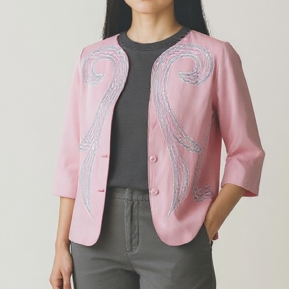 Bob Mackie Pink Blazer with Silver Embroidery, Plus Size 1X